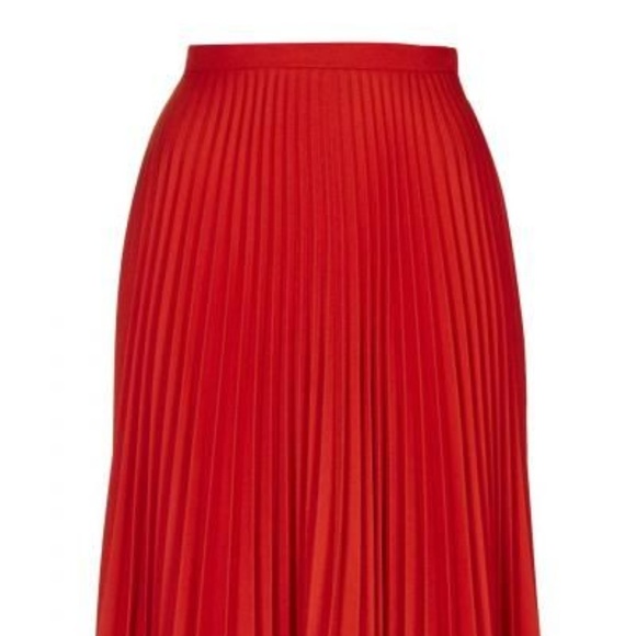 NWT TopShop Red Satin Pleated Midi Skirt Size 2 - Picture 7 of 7